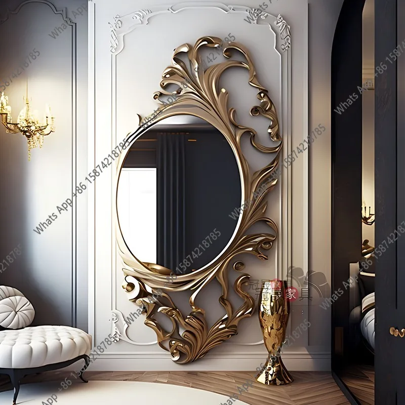 full-body mirror American carved porch full-length mirror household French living room wall-mounted wall decorative mirror