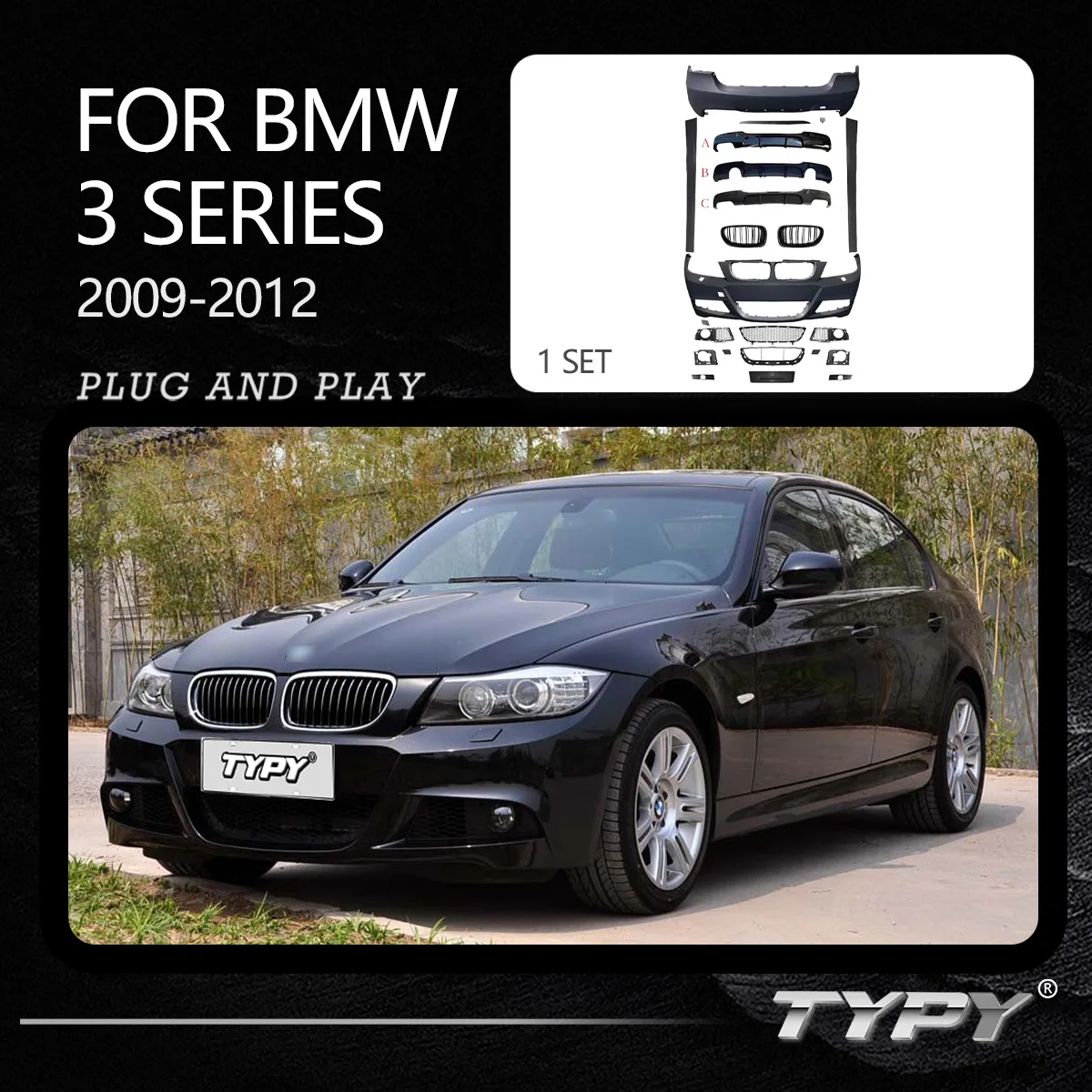 TYPY Body kit For BMW 3 Series E90 Modified M-Tech Styles Body Kits Front and Rear Bumpers 1:1 Design Car Accessories