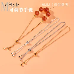 S925 Sterling silver silicone bead adjustable bracelet Retractable chain Handmade DIY beaded jewelry accessories