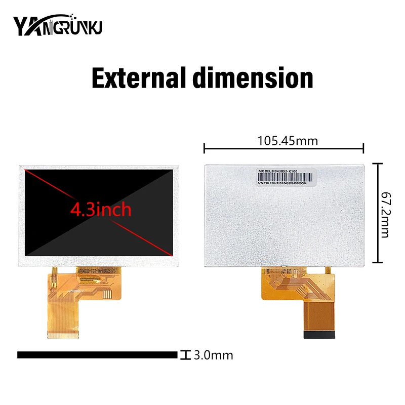 OEM 4.3 Inch TFT LCD Panel 800x480 40 Pin Parallel RGB 1000 Nits Car DVR Smart Home Controller Screen Display BI043BS2-K100