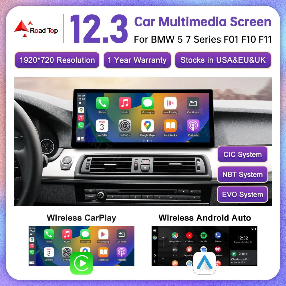 12.3Inch Ultra Thin Multimedia Touch Screen For BMW 5 Series F10 F11 CIC NBT EV…
