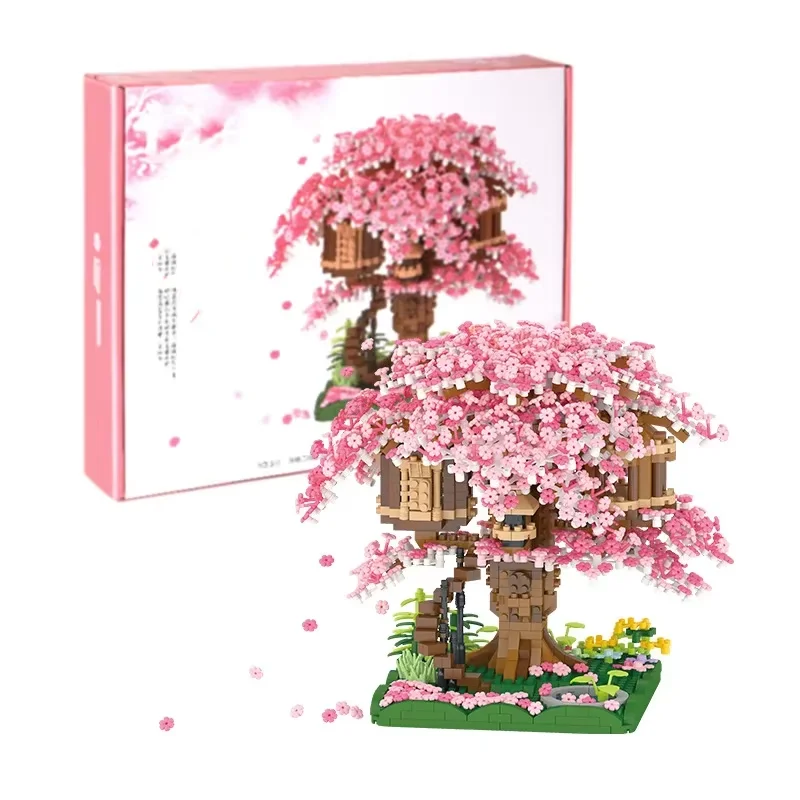 

Mini Pink Sakura Tree House City Street View Building Block Set Cherry Blossom Model Toy Children Girl Adult Gifts Valentine Day