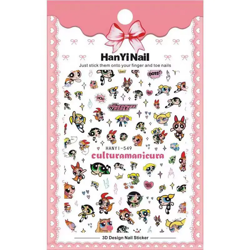 1 shieet Cartoon Powerpuff Girls nail sticker with adhesive y2k cute big eyes baby Spice betty