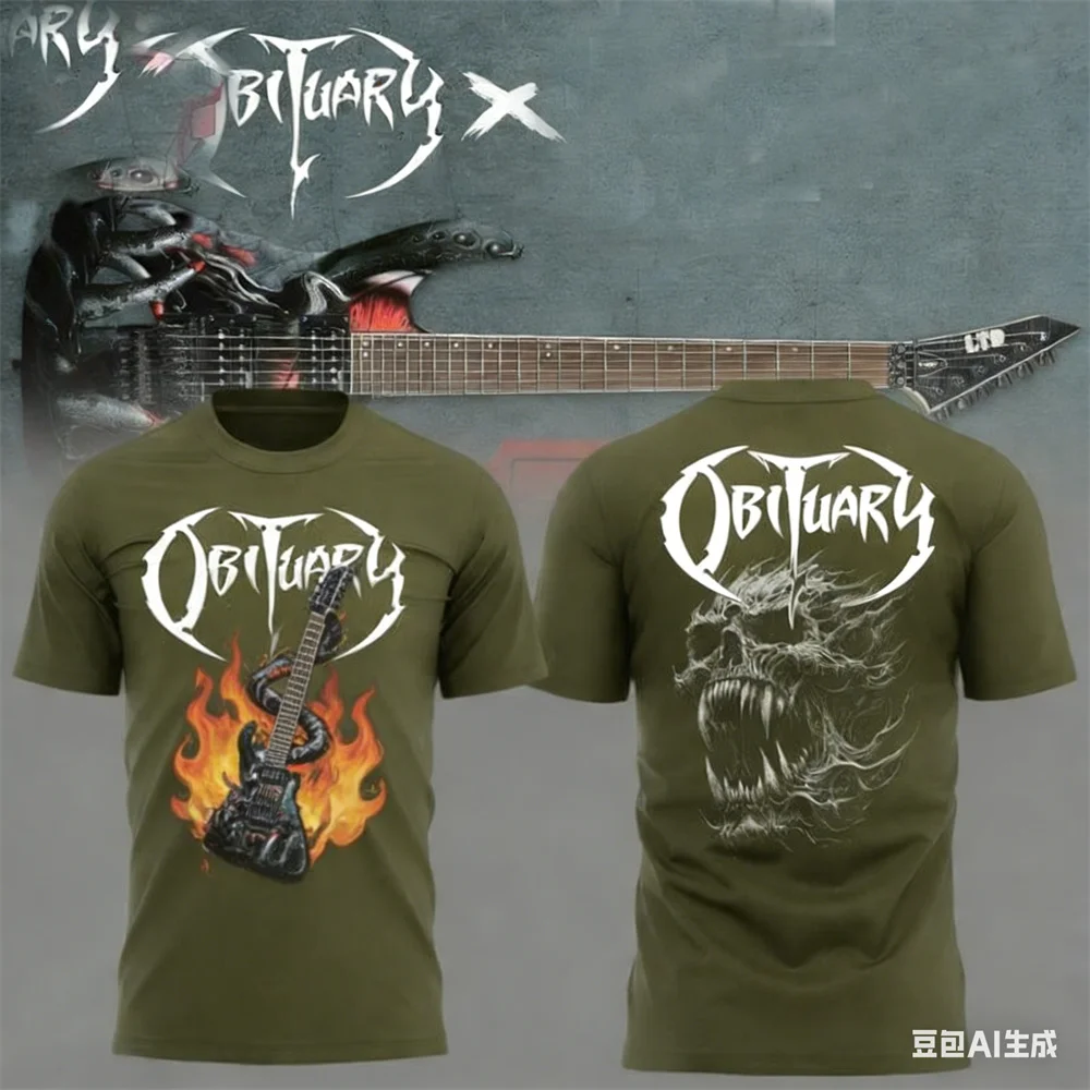 Summer men's T-shirt New Rock Obituary Band skulls Print T-shirt Men Women Fashion Oversized Short Sleeve Tshirt Graphic T-shirt view 4
