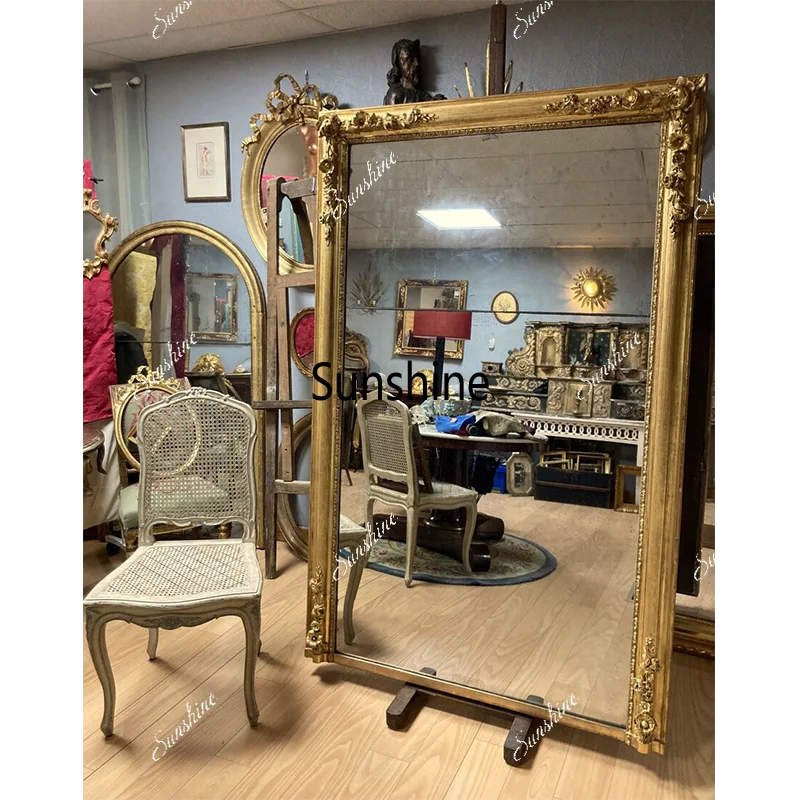 American vintage square floor-to-ceiling full-length mirror French living room wall-mounted fitting mirror