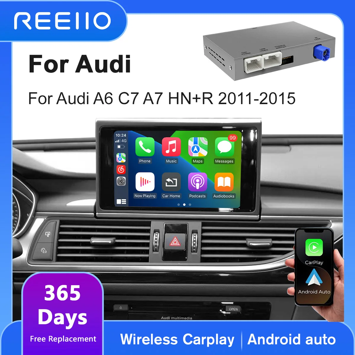 Module d'interface sans fil CarPlay Android Auto pour Audi A6 A7 C7 système HN+R 2011-2016 avec Mirror Link Airplay Bluetooth  Prend en charge la caméra