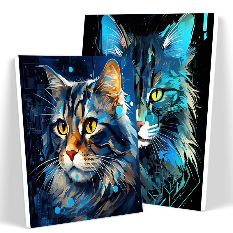 

SDOYUNO Coloring By Numbers Painting Adults Crafts Animals Blue Cat Handmade Watercolor Easy Wall Art Black Home Decoration