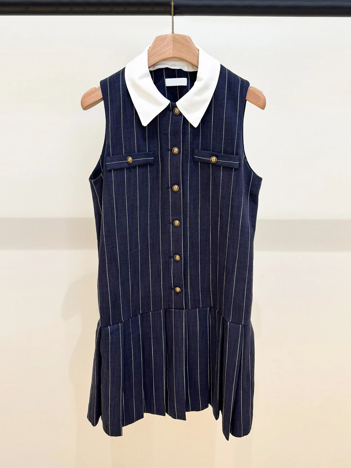 

S Home South Oil High End Women's Autumn Small Fragrance Style Stripe Pleated Sleeveless Vest Dress Women's Fashion Dress