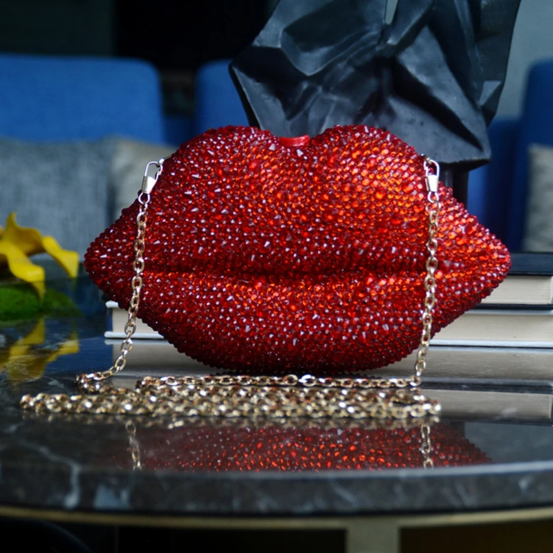 

Women Leather Lips-shaped Evening Clutch Purses Crossbody Bags Vintage Banquet Handbag Dinner Bag