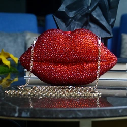 Women Leather Lips-shaped Evening Clutch Purses Crossbody Bags Vintage Banquet Handbag Dinner Bag