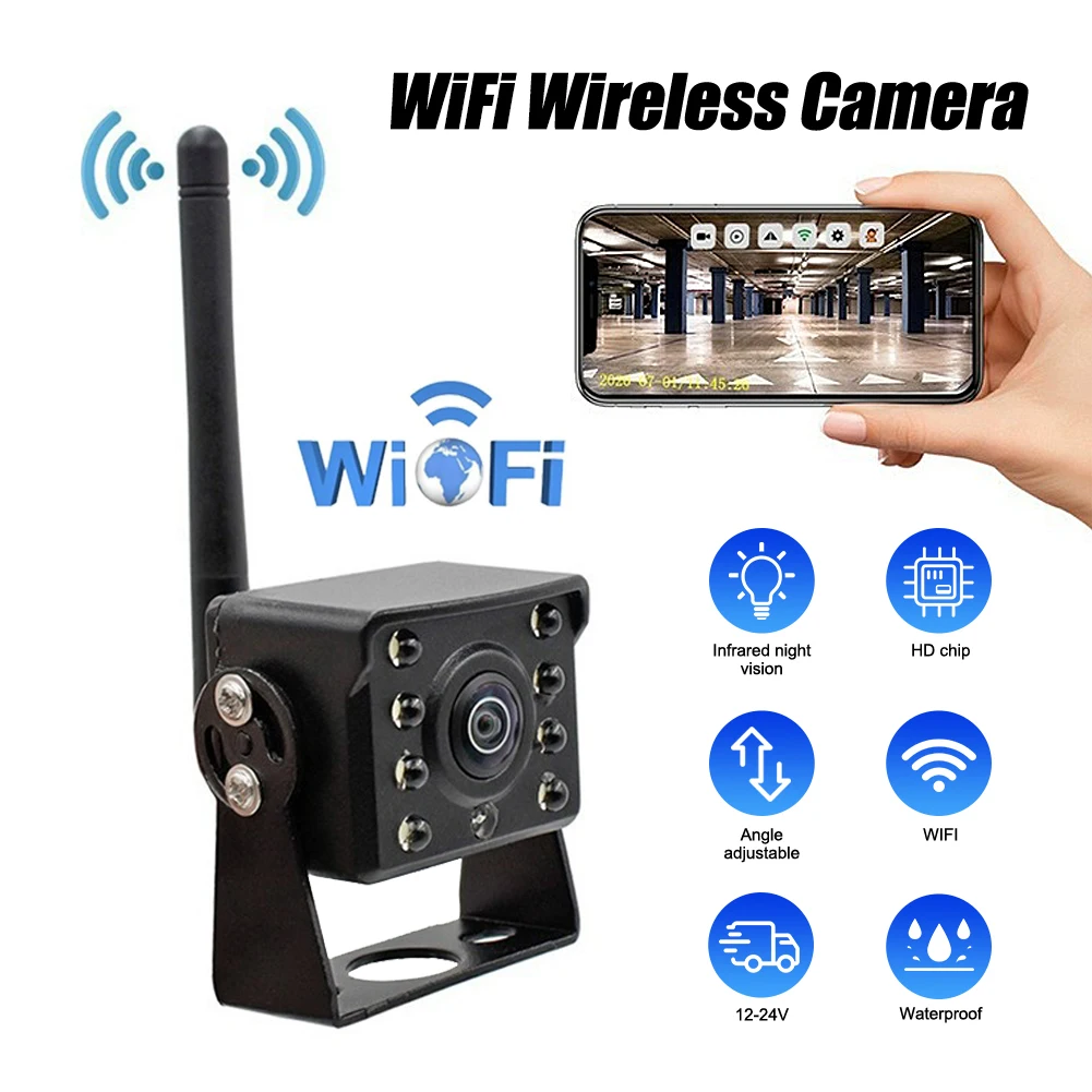 Kamera mundur nirkabel, 12v-24v WIFI untuk truk bus kamera Tampak belakang HD dengan penglihatan malam IR jarak 100m untuk iOS Android
