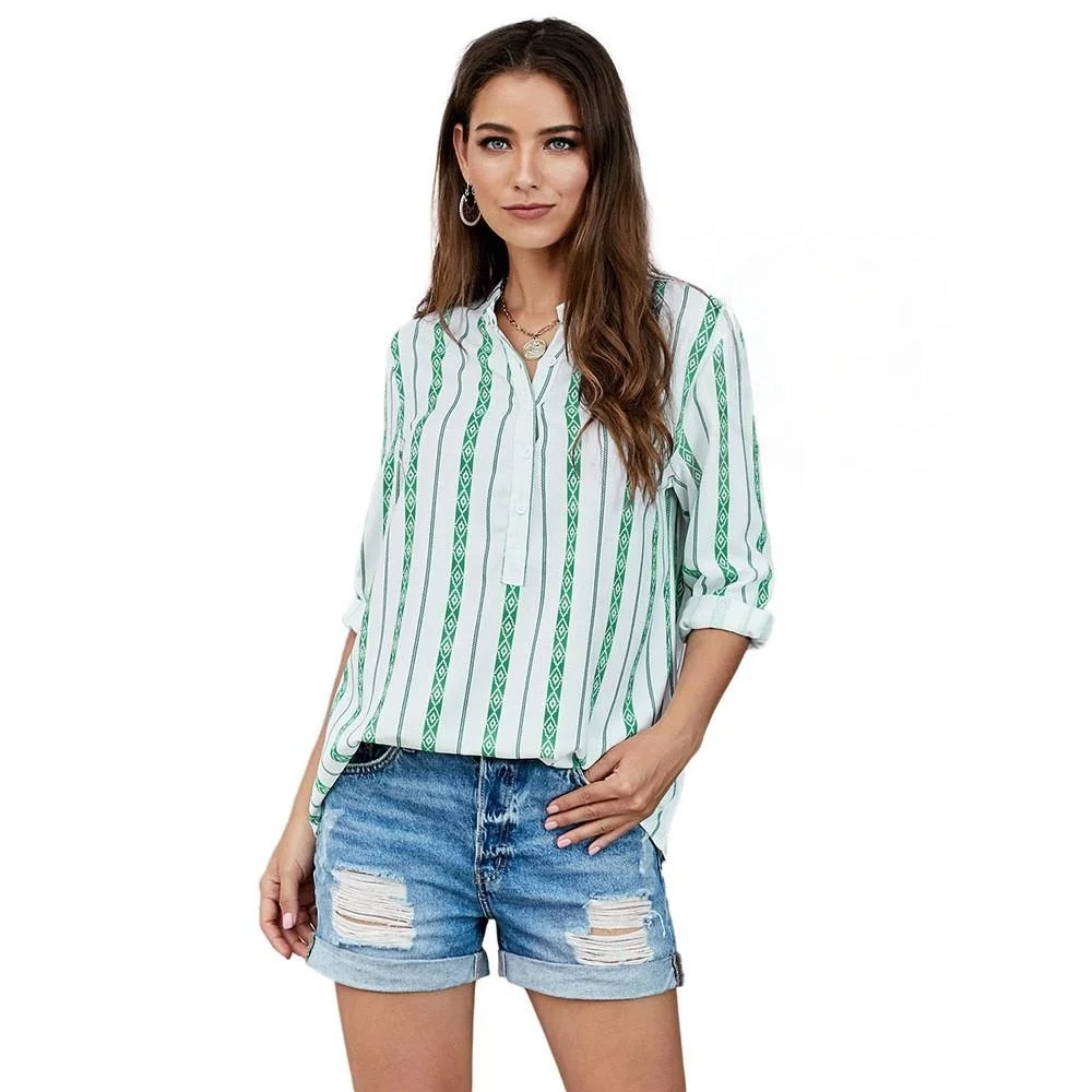 

Women's Autumn Vne Striped Loose Pullover irt Top Comfortable Breathable Material Ladies Faion Casual Wear