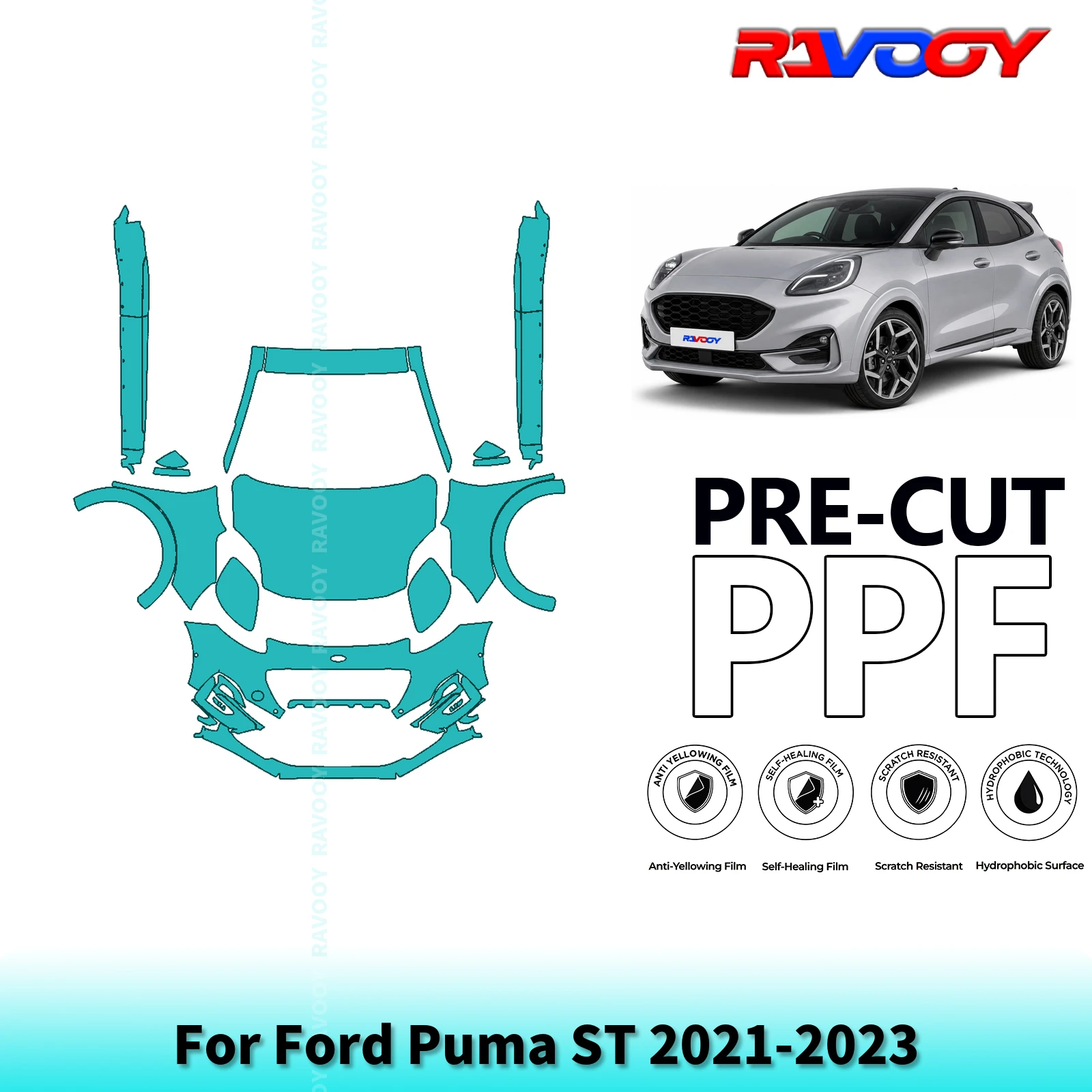 For Ford Puma ST 2021-2023 Full Front+Rocker Panels 8.5Mil Pre-Cut Paint Protection Film PPF Stone Chip Kit | Clear/Matte/Black