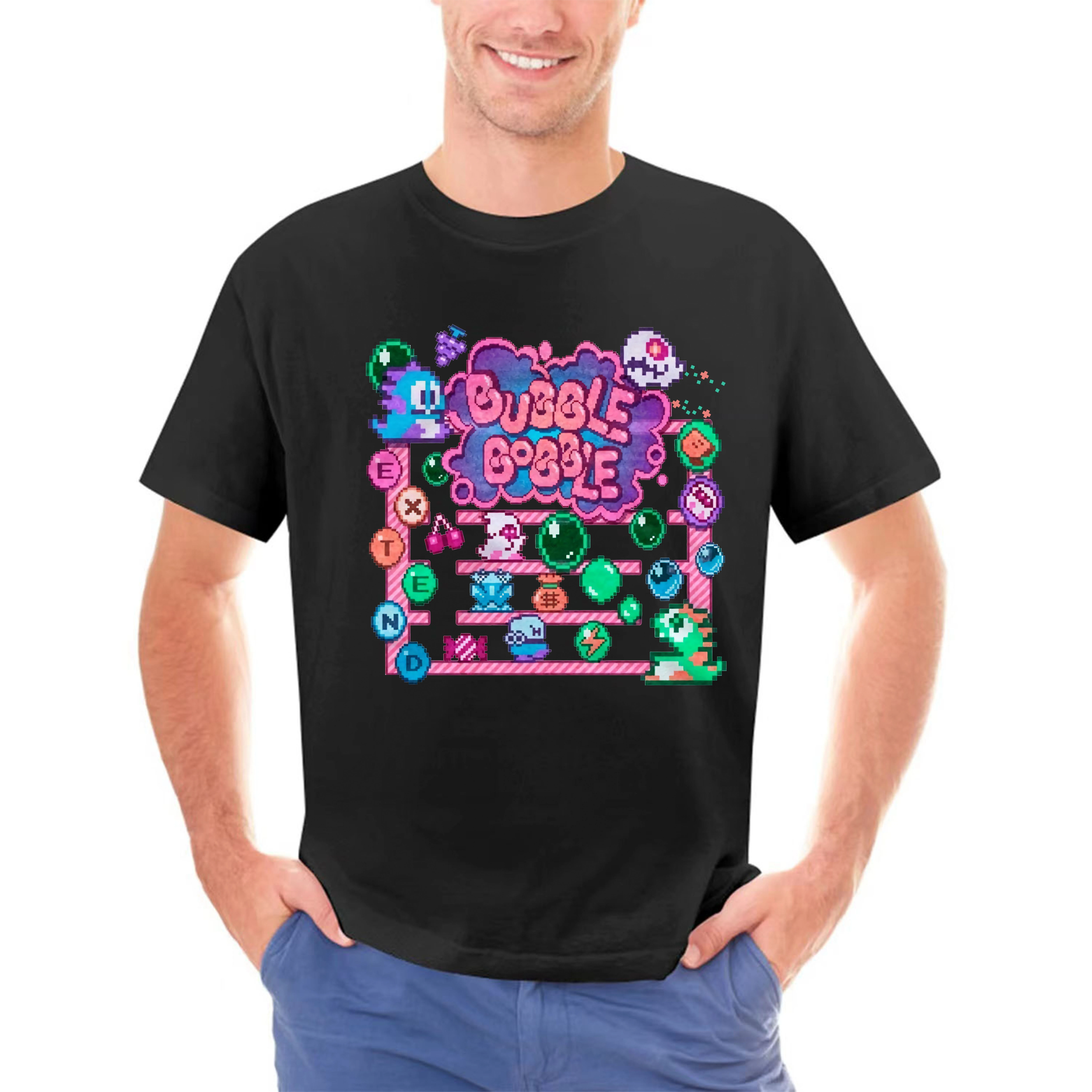 T SHIRT COMMODORE C64 AMIGA GAME GAMER GAMING BUBBLE BOBBLE CULT VINTAGE RETRO(2)