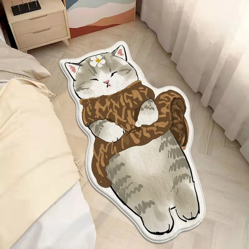 VIKAMA Cute Cat Scarf Soft Fluffy Non Slip Washable Cozy Bedroom Bedside Runner Rug Kawaii Bedrooms Rugs Decor