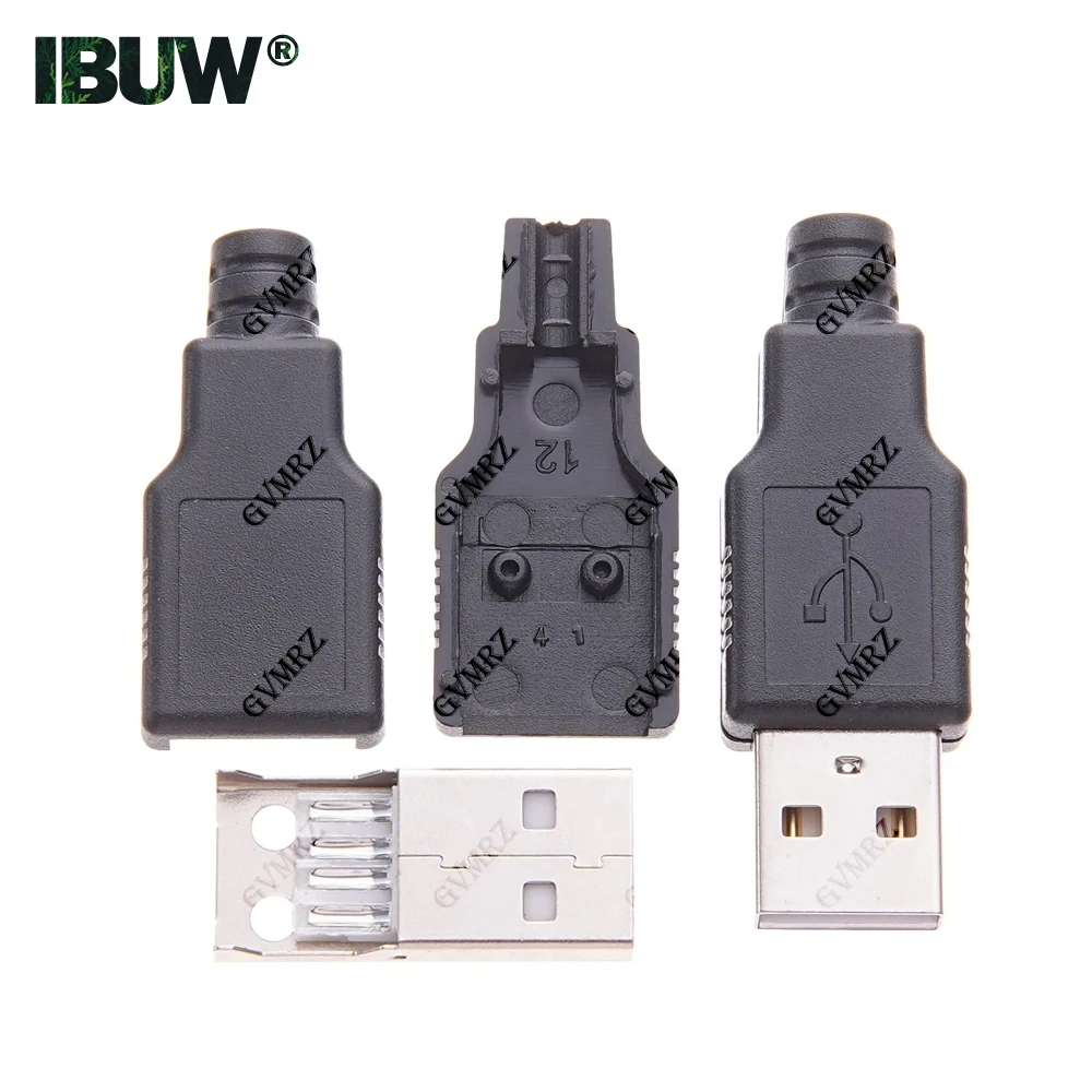 10PCS Type-A 4 Pin Plug Socket Connector With Black Plastic Cover DIY Kits Type A Male Female USB Male+Famale