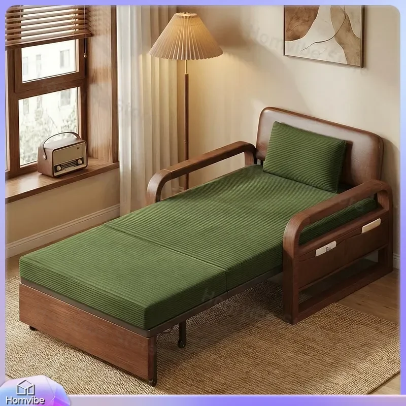 New Folding Sofa Bed Multi-functional Dual-purpose Double Living Room Oil Wax Leather Telescopic Couch for Chinese Style
