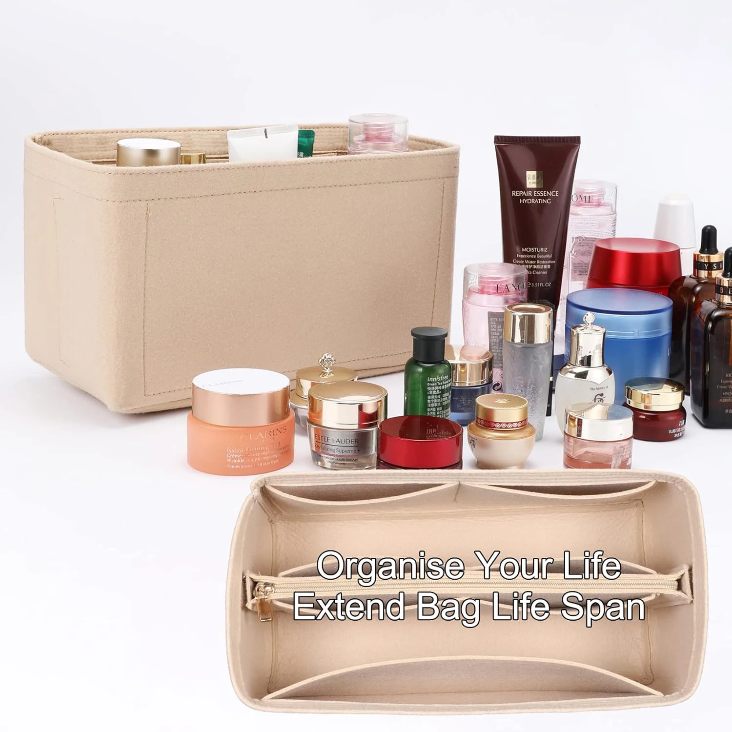 إدراج منظم محفظة اللباد لـ LV Neverfull PM، حقيبة يد سريعة 25/30/35، مشكل بطانة حقيبة اليد بسحاب #3