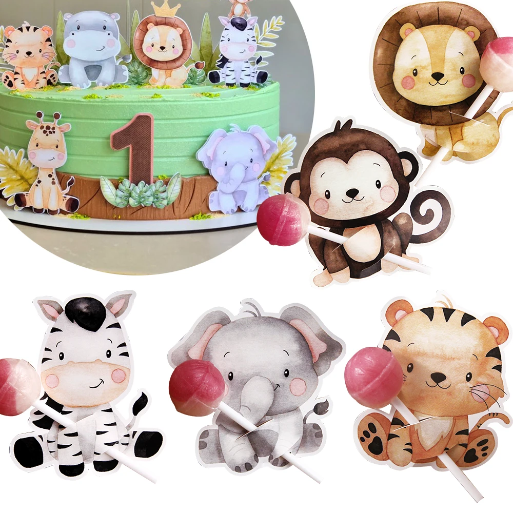48 stücke Karton Tier Lutscher Karten Süßigkeiten Papier Halter Liefert Für Kinder Wildes Tier Wald Geburtstag Party Süßigkeiten Geschenke Zubehör