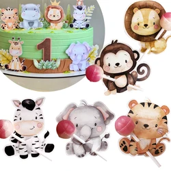 48pcs Carton Animal Lollipop Cards Candy Paper Holder Supplies For Kids Wild Animal Forest Birthday Party Candy Gifts Accessory