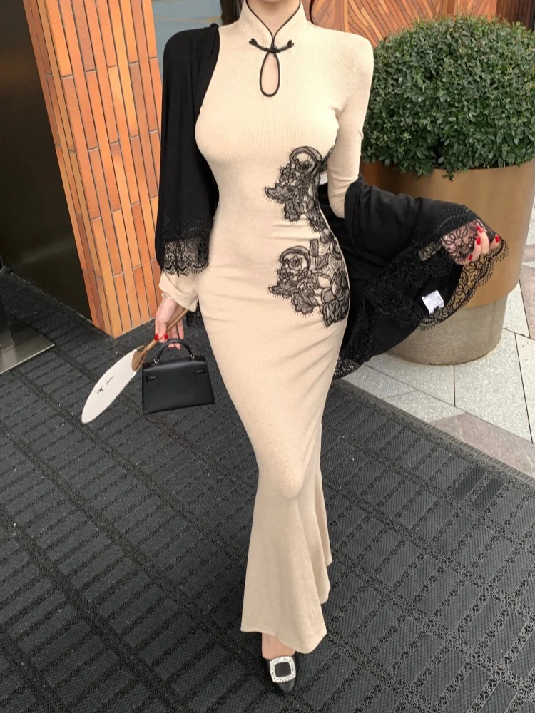 

Новый китайский комплект Qipao Ele с вышивкой Dr Bla Long Sve, комплект из двух предметов, красивая уникальная модная женская одежда