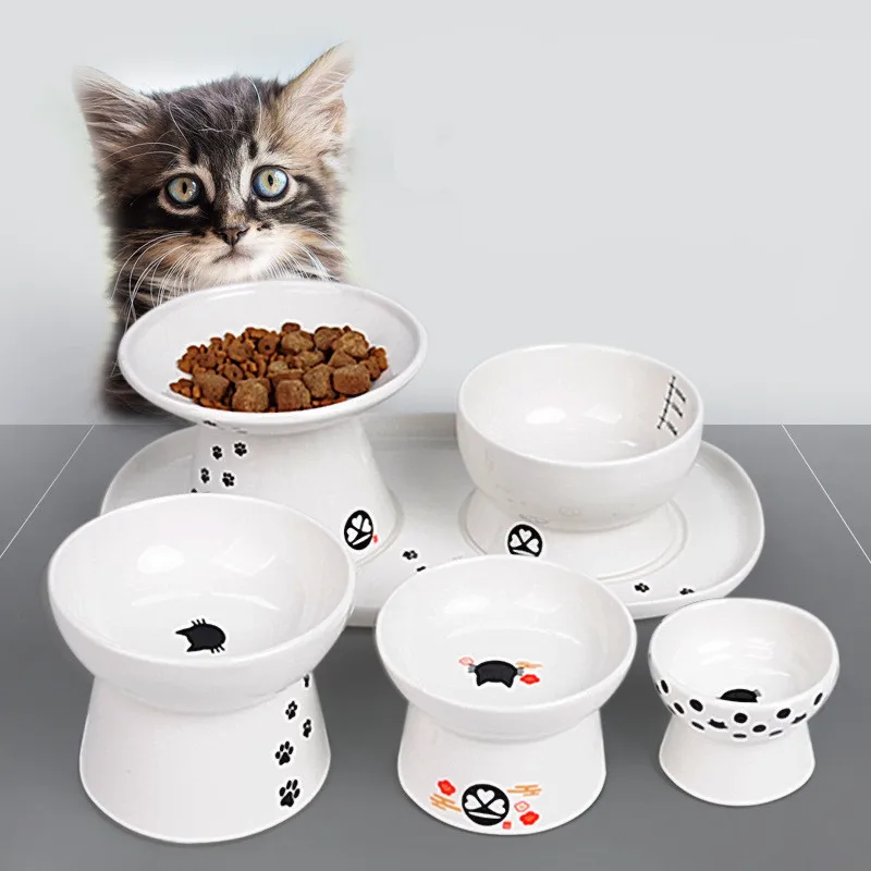 Cute Ceramic Dog Feeder High Cat Bowl Food Bowl Water Rice Pet Water Protect The Cat's Cervical Vertebrae Pet Supplies