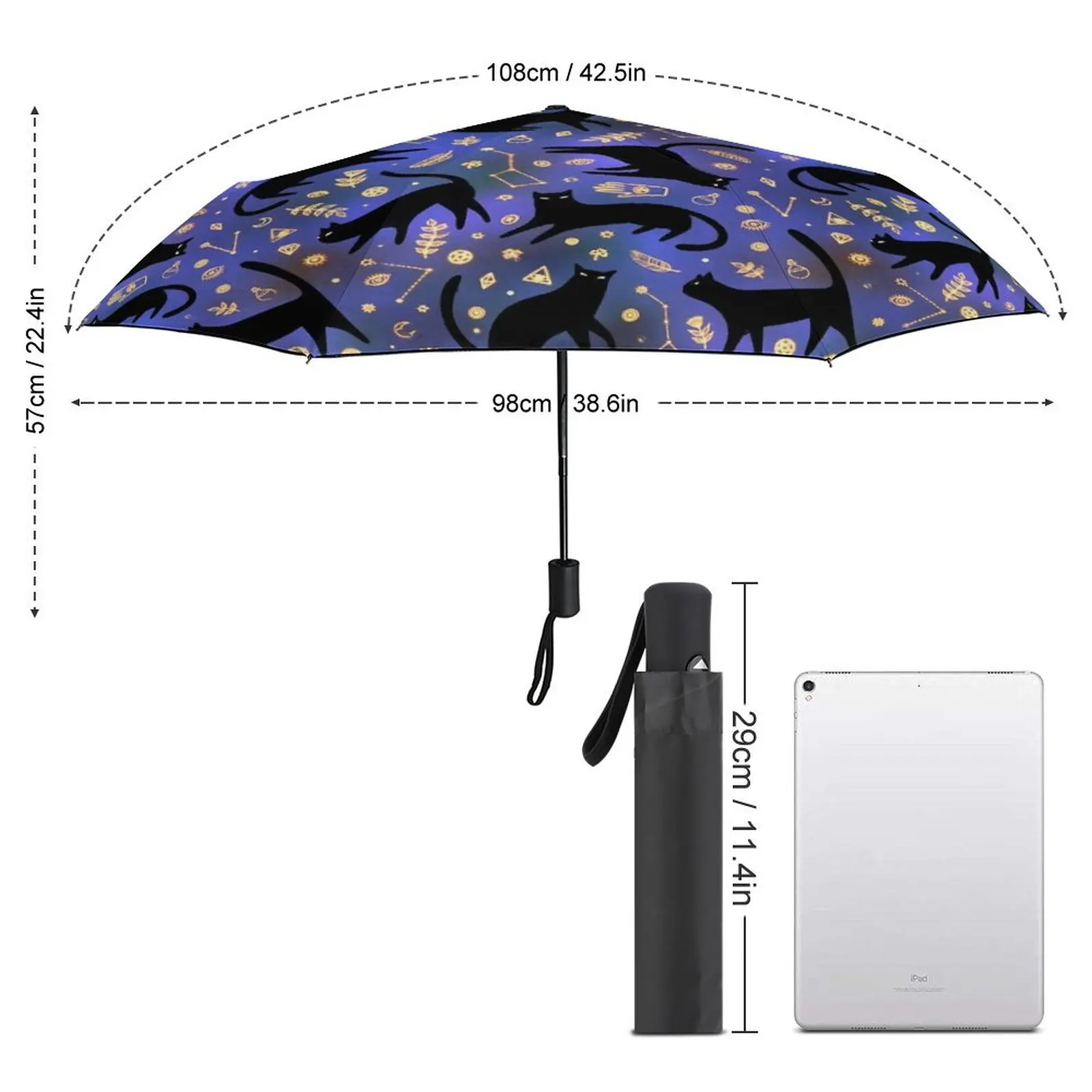 Magic Cats Umbrella Black Animal Automatic Windshield Umbrella Aesthetic Print Sun Compact Umbrella