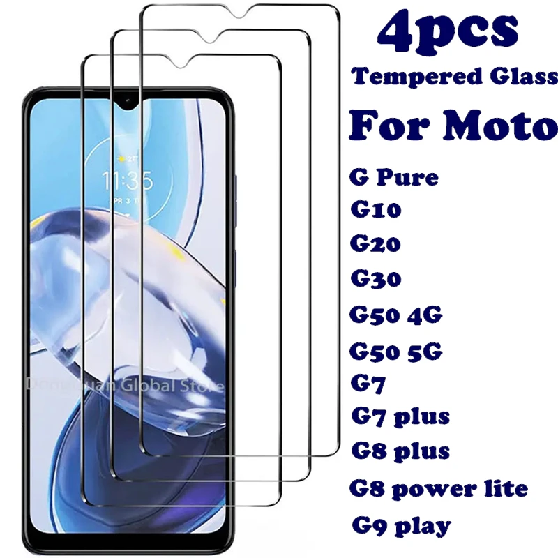 4PCS Tempered Glass on For Motorola G10 G20 G30 G50 4g 5g G7 G8 plus power G9 play Gpure Screen Protector For Moto G pure Glass