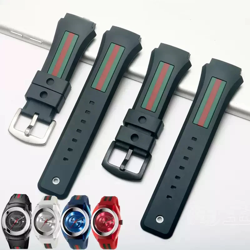 

For Gucci YA137/YA137107A Rubber Watch Strap Dedicated Protruding Port Waterproof Man Black 29-21mm Watch Bracelet