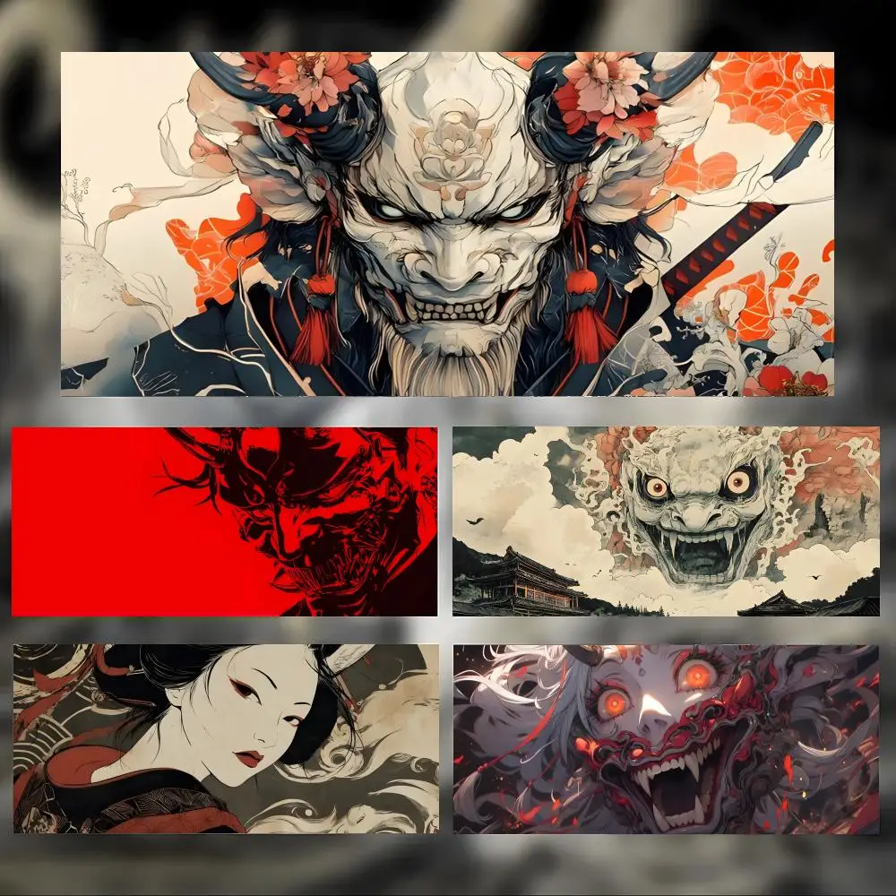Japanese Demon Oni Hannya Mouse Pad Large Thick Desk Pad Stitched Edges Gaming Mouse Mat for PC