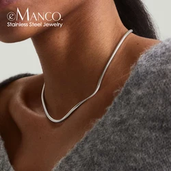 eManco Silver Color Snake Chain Choker For Women Man Stainless Steel Necklace Minimalist Collar Jewelry Wedding Party Gift
