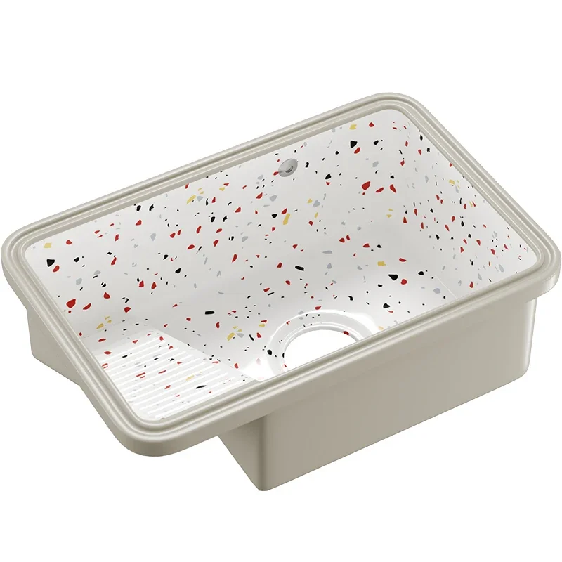 

Balcony Drop-in Sink with Terrazzo Ceramic Laundry Basin Small Size Embedded Deepening Laundry Tub