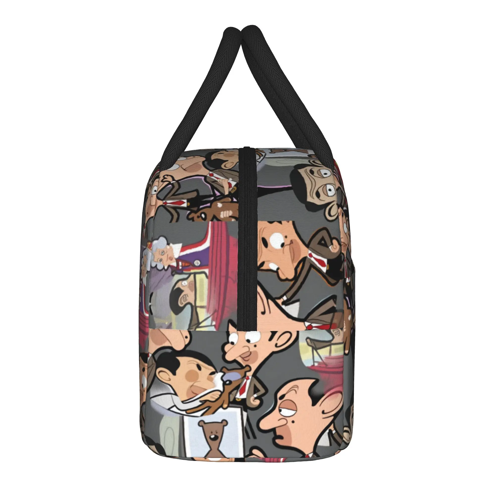 Mr Beans Cartoon Lunch Bag  Retro Lunch Box Travel Convenient Thermal Lunch Bags For Child Oxford Print Cooler Bag