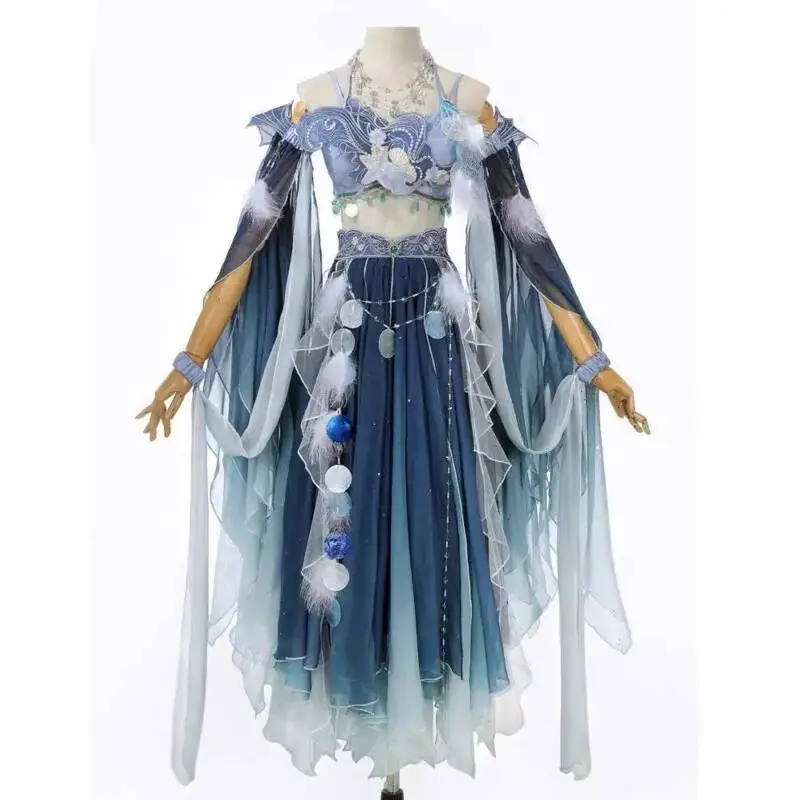 Exotic Blue Dress Heavy Embroidery Han Element Fairy Spring Summer Western Style Ancient Costumes Mermaid Cloud Sea