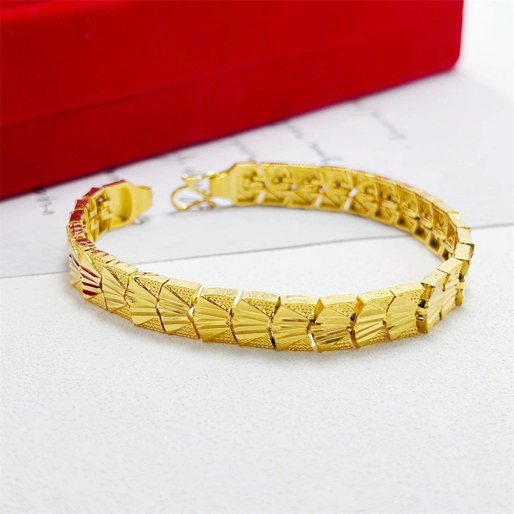 Women\'s Hand Bracelets Gold Color Italian Wide Link Chain Bangle Wristband Pulsera Vintage Jewelry Accessories Party Gifts