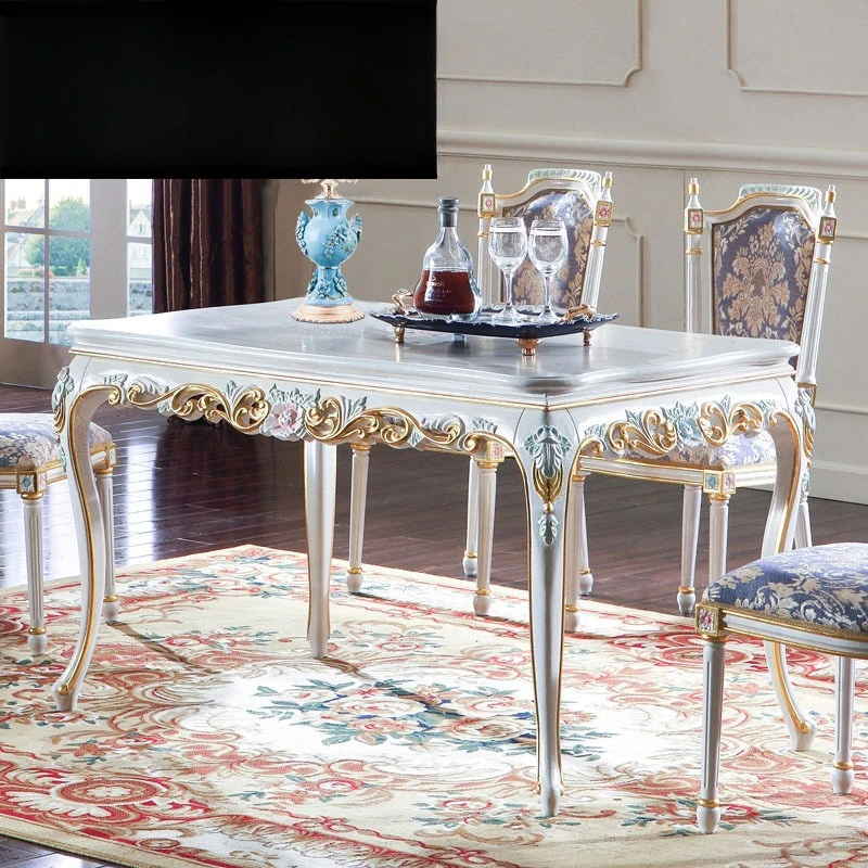 European painting romantic neoclassical furniture crack paint process carving long dining table European dining table