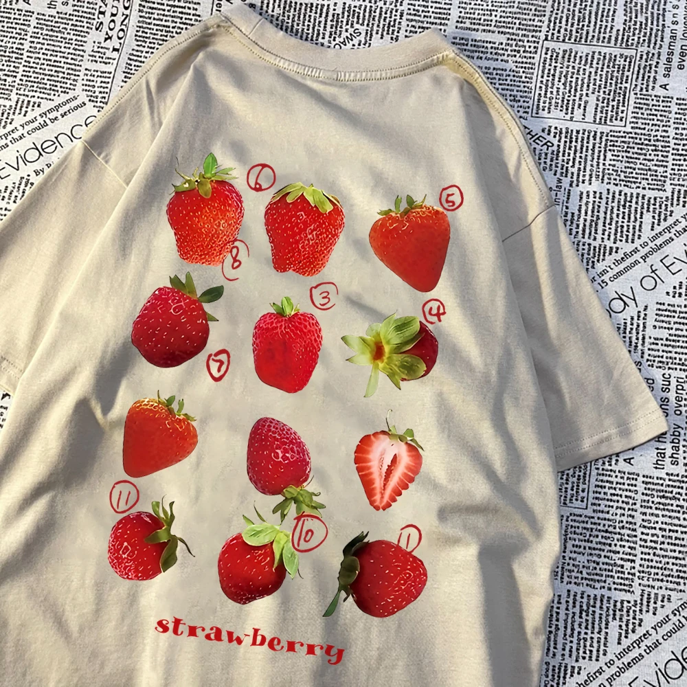 12 Pieces Strawberry Funny Graphic Clothes Crewneck Loose Top Cotton Breathable Men T-Shirt Simplicity Summer Cotton Tee Clothes