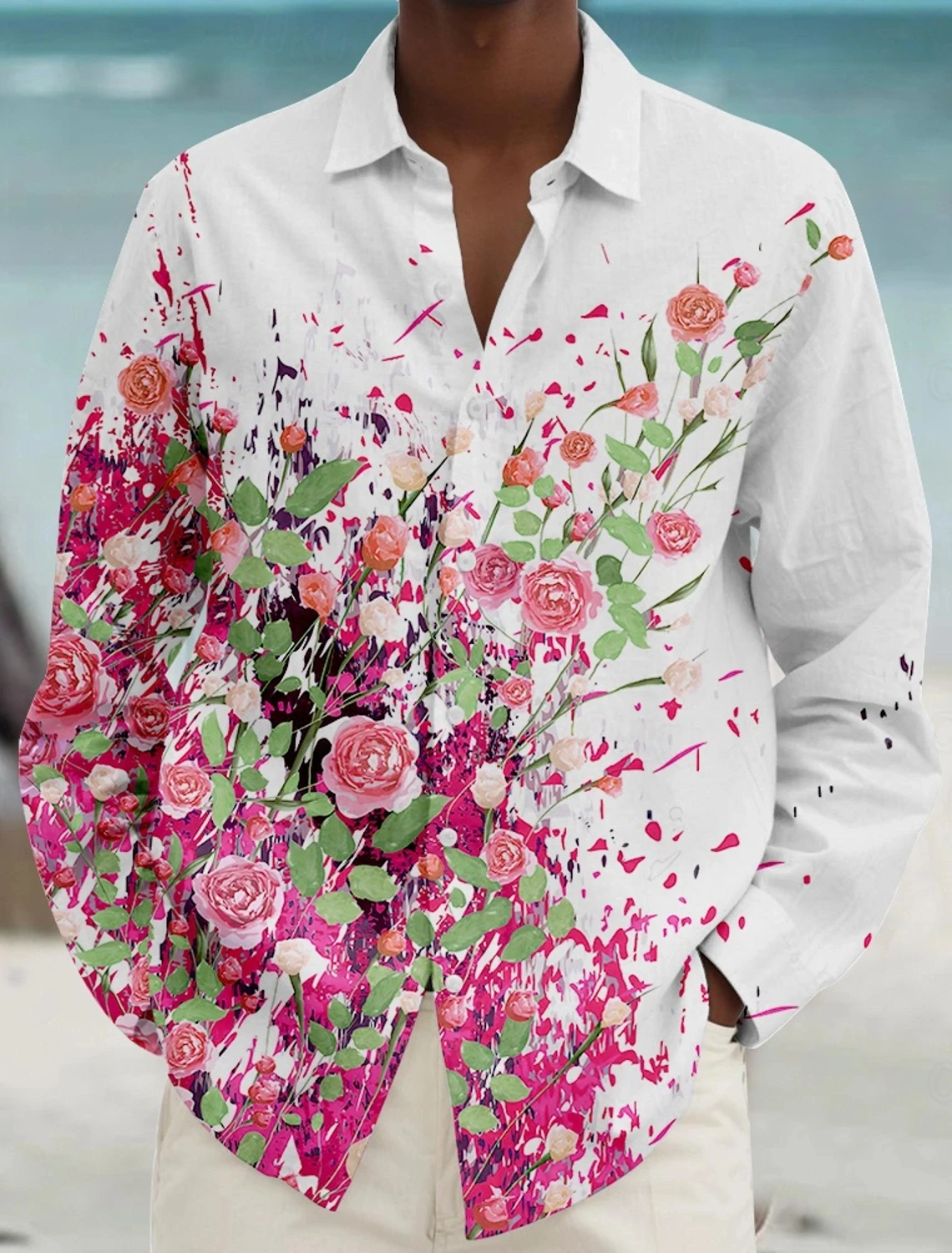 

Мужская рубашка с цветочным принтом, рубашка на пуговицах с длинным рукавом, деловая повседневная рубашка для вечеринки, повседневного отдыха, осень-зима, весна-лето с лацканами