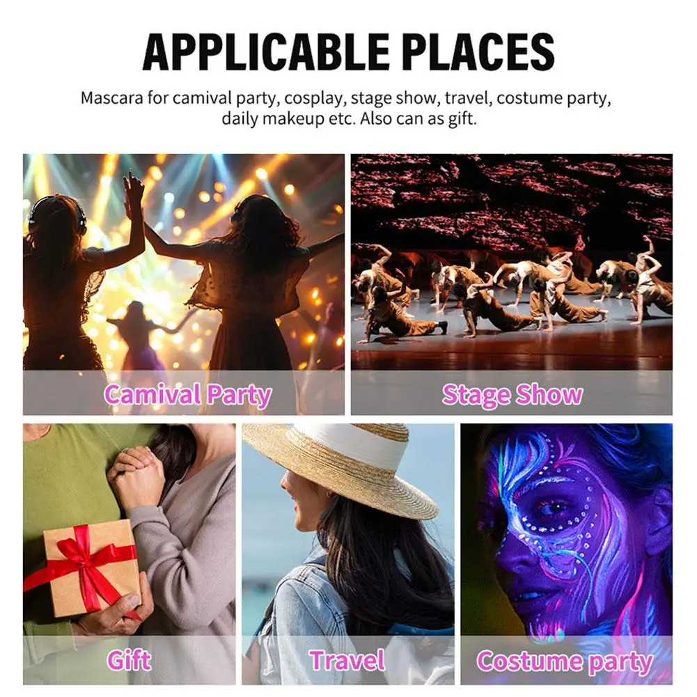 蛍光カラフルなマスカラ暗闇で光る防水厚いカールホリデーパーティーメイクアップ発光長持ちアイ化粧品