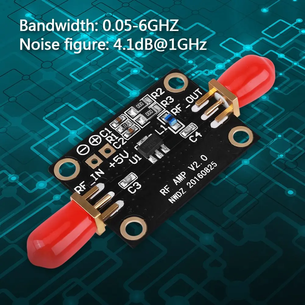 5V 20DB RF Szerokopasmowy moduł wzmacniacza o niskim poziomie szumów 0,05-6G Wysoka liniowość Wysokie wzmocnienie LNA Darlington Amp Board RF FM HF VHF