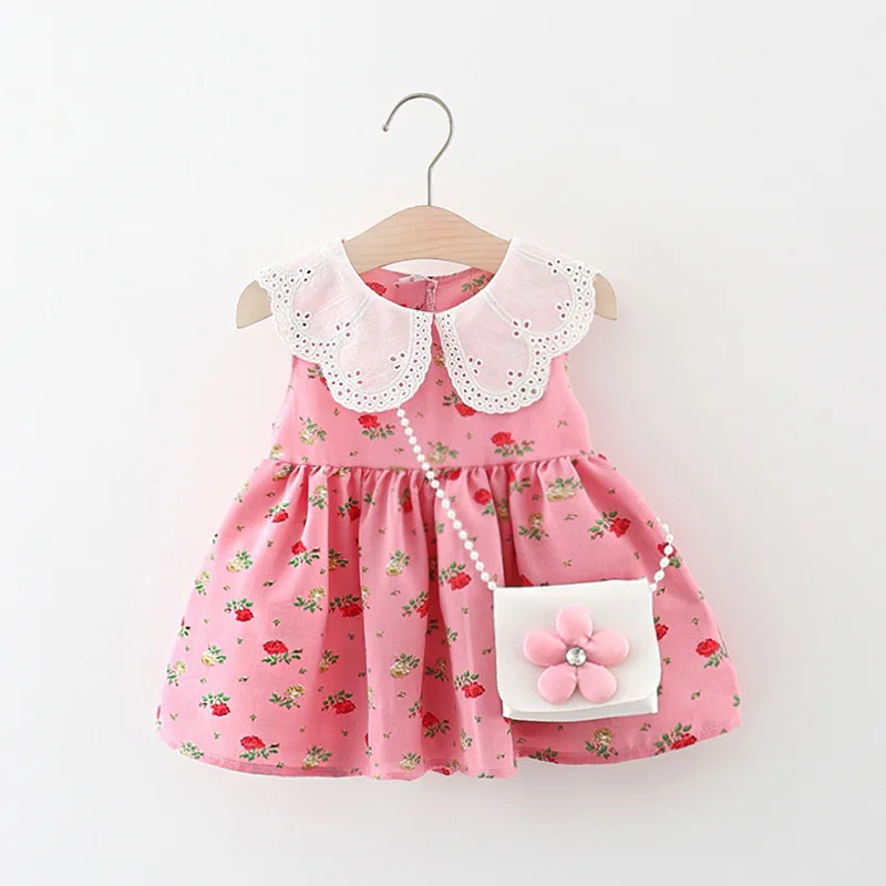 

2 pieces/set retro baby girl dress summer cotton thin baby clothes sleeveless baby clothes delivery bag 0 to 4Y