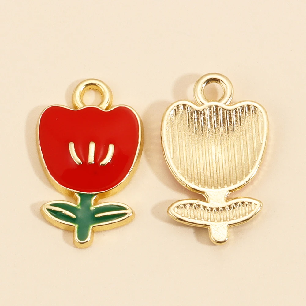 10 Stück 4 Farben Rose Blumen Emaille Charm Anhänger für Schmuckherstellung Diy Zubehör Süße romantische Halskette Ohrringe Schmuck Geschenk – Detail 2