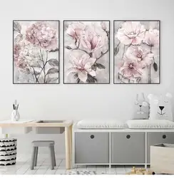 Nordic Pink Floral Canvas Painting Flower Posters and Prints Wall Art Pictures for Living Room Home Wall Decoration Gift