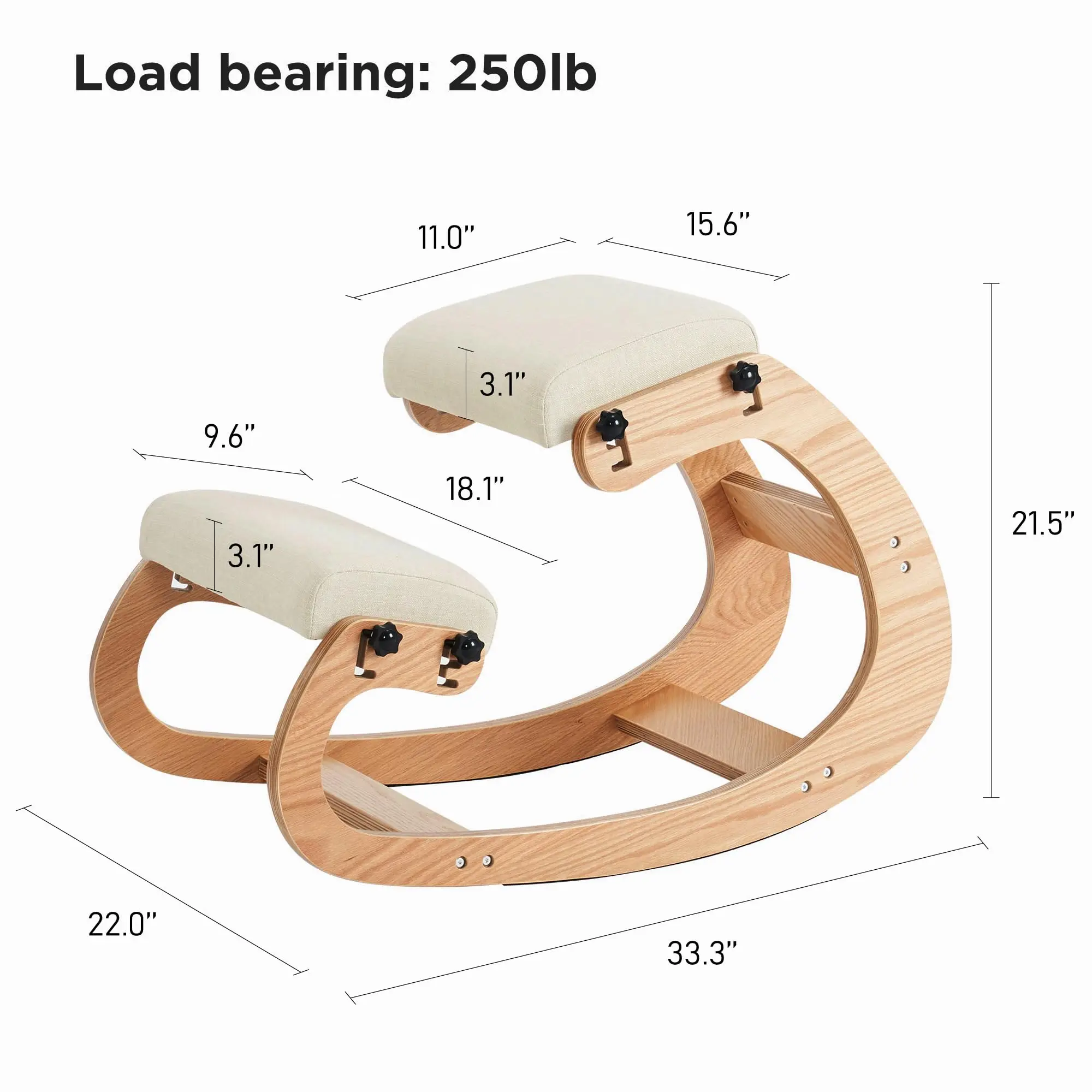 Ergonomic Kneeling Chair, Adjustable Rocking Knee Chairs for Home Office, Wooden Office Knee Chair for Back Pain