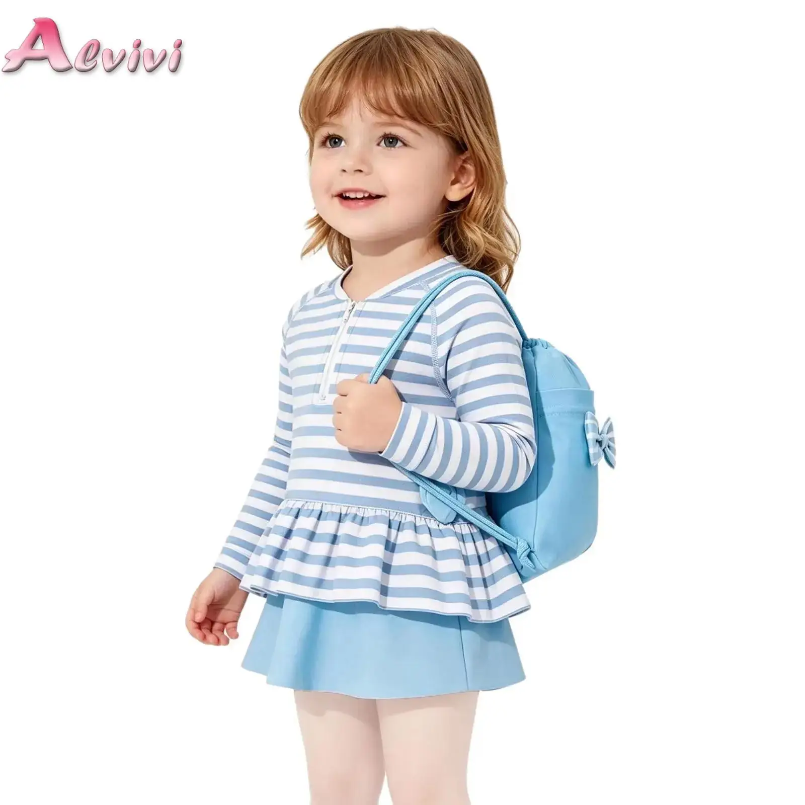 

Baby 3 Piece Bathing Suit Mermaid Scale Long Sleeve Top and Bottom Ruffle Swimsuit with Drawstring Bag Beach Vacation Outfit