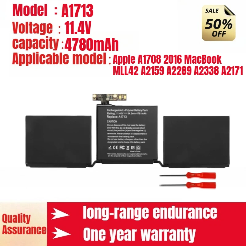 

A1713 Аккумулятор для ноутбука Apple A1708 2016 MacBook MLL42 A2159 A2289 A2338 A2171 Высококачественный аккумулятор 11,4 В 4780 мАч