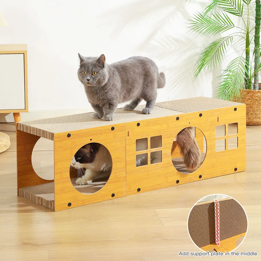 Cat House Cat Scratcher Box Scraper For Cat Large Scratching Board Detachable Cat Tunnels Nest Scratching Post Corrugated Paper