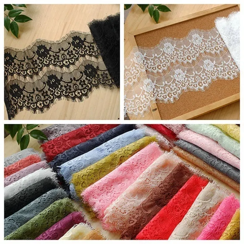 

3M X 16CM， New Fashionable Double Row Wavy Edge Eyelashes Lace Decal Fabric Handmade High-end Wedding Dress Clothing Accessories