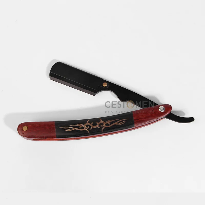 جديد المهنية الرجال الخشب الأحمر مستقيم حافة الفولاذ المقاوم للصدأ الحلاقة الحلاقة للطي الحلاق اللحية إزالة الشعر الحلاقة سكين حامل