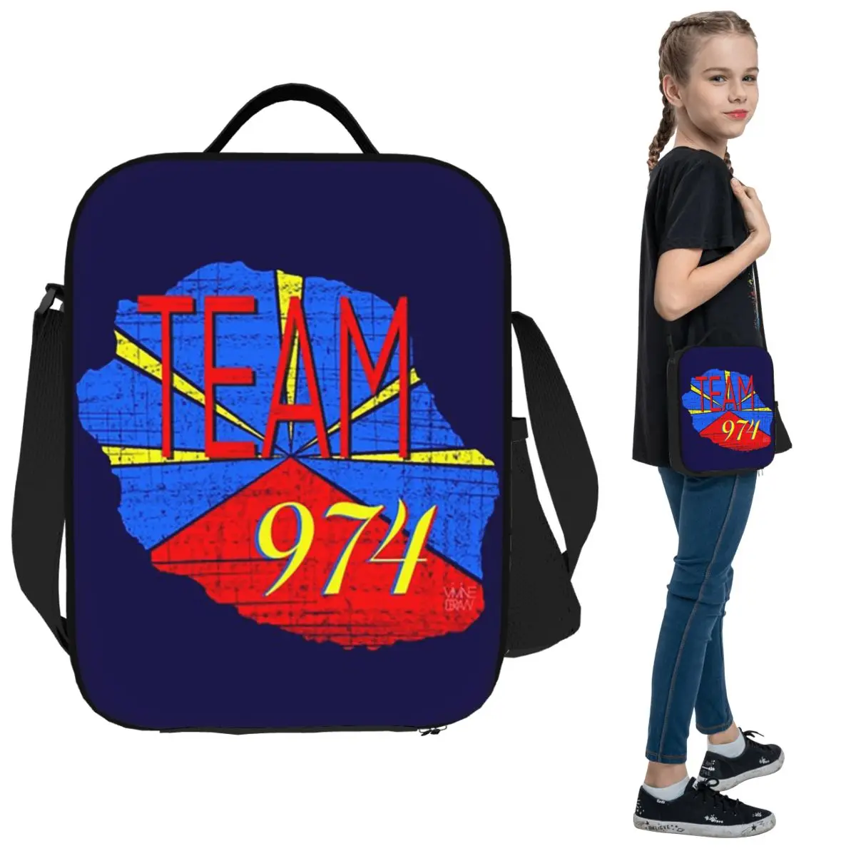 974 جزيرة ريونيون شعار معزول حقيبة الغداء للنساء مكتب برودة صندوق طعام حراري حمل صناديق الغداء مانعة للتسرب الحاويات